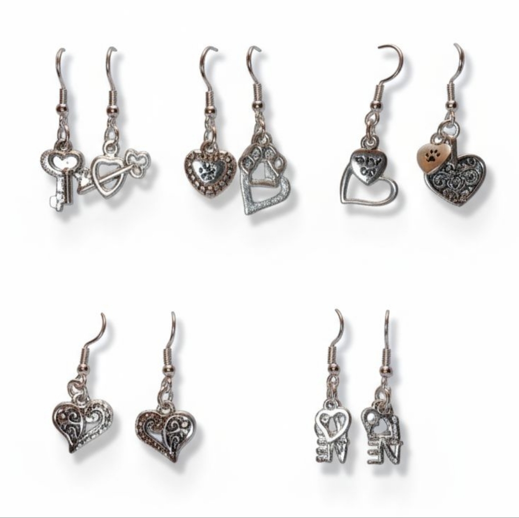 Nwt Bundle Of 5 Adorable Pairs Of Boho Stainless Steel Dangling Hearts Earrings!